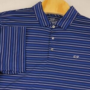 Vineyard Vines Performance Polo Shirt Men's XL Blue Stripe Short Sleeve Golf